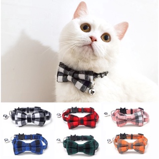 &lt;xiaoluoyi&gt;New Products Christmas Check Collar Pet Bell Collar Bowknot Patch Cat Buckle Cat Dog Collar