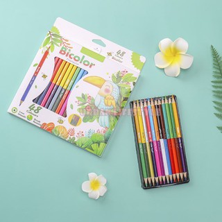 Little tree Bicolor triangular color pencils ดินสอสีไม้ สีไม้สีสวย 12 / 24 แท่ง ( 24 / 48 สี)