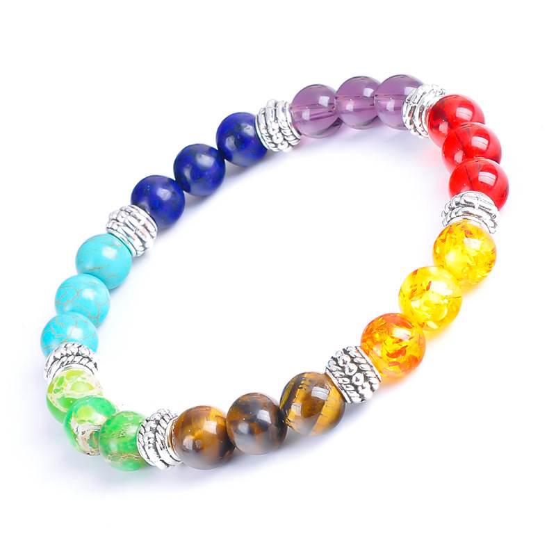 7 Chakra Healing Balance Prayer Beaded Bracelet Lava Yoga Reiki Stones