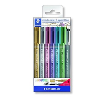 Staedtler Metallic Marker (สีเมทัลลิก) แพ็คละ 6 สี แถมปากกาตัดเส้น
