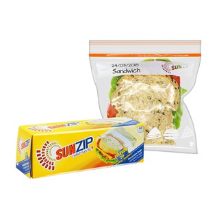 ถุงซิปล็อคเดี่ยว SUNZIP Sandwich Size (16.5x15.0 cm) บรรจุ 40 ใบ/กล่อง  ซิปเดี่ยวแบบ Polygon Zip ถุงซิปถนอมอาหาร ถุงซิป