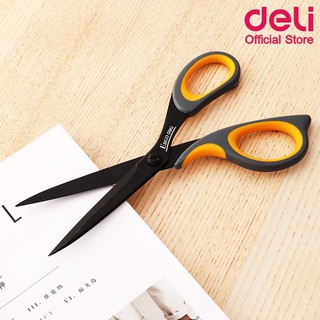 Deli 77757 Soft-touch Scissors กรรไกรสแตนเลส ขนาด 210 mm. (8 1/4 นิ้ว) กรรไกรดำ กรรไกรอย่างดี อุปกรณ์สำหรับตัด