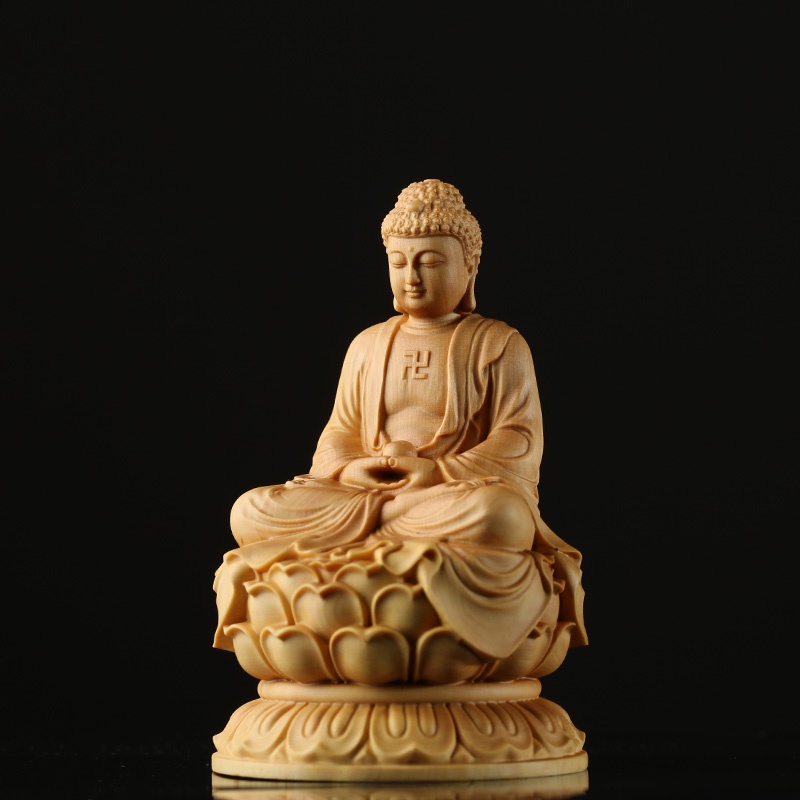 ❈✓Boxwood 10cm Sakyamuni Buddha Statue Solid Wood Sculpture Small Buddha Zen Home Decoration Home Decor