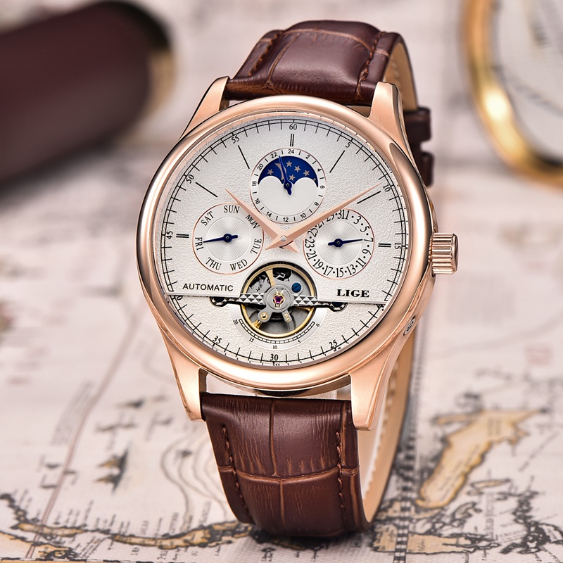 LIGE 2022 ผู้ชายนาฬิกาแบรนด์ชั้นนำบุรุษนาฬิกาจักรกลอัตโนมัติ Tourbillon โครงกระดูกนาฬิกาผู้ชาย