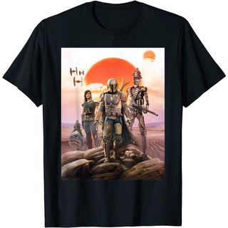 แขนสั้นcrew neckเสื้อยืด พิมพ์ลายโปสเตอร์ Star Wars The Mandalorian GroupS-XXXXL