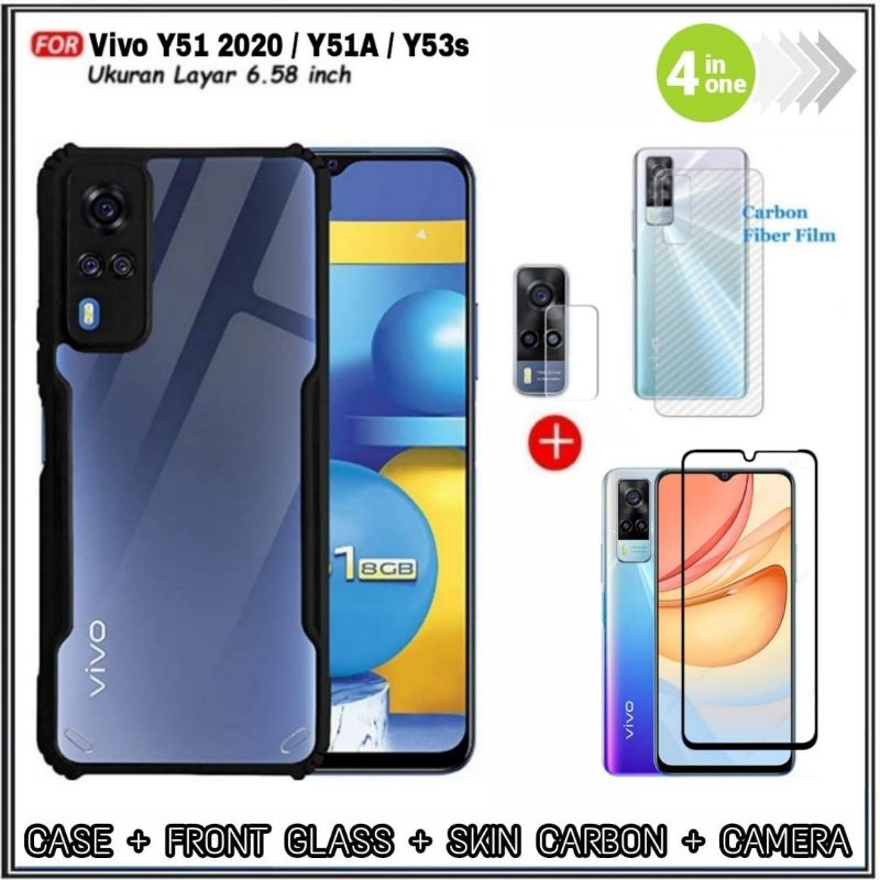 Mondi Store 4in1 Case Package Vivo Y51 / Y51A / Y53s Transparent Casing Cover Free Tempered Glass