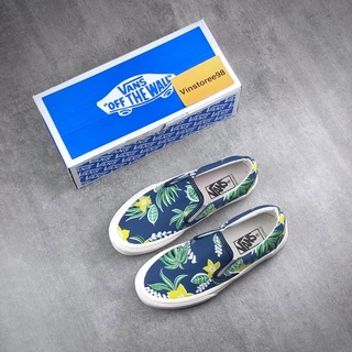 Vans slip on vault OG LX anaheim factory aloha รองเท้าผ้าใบลําลอง ลายดอกไม้ สีน้ําเงิน