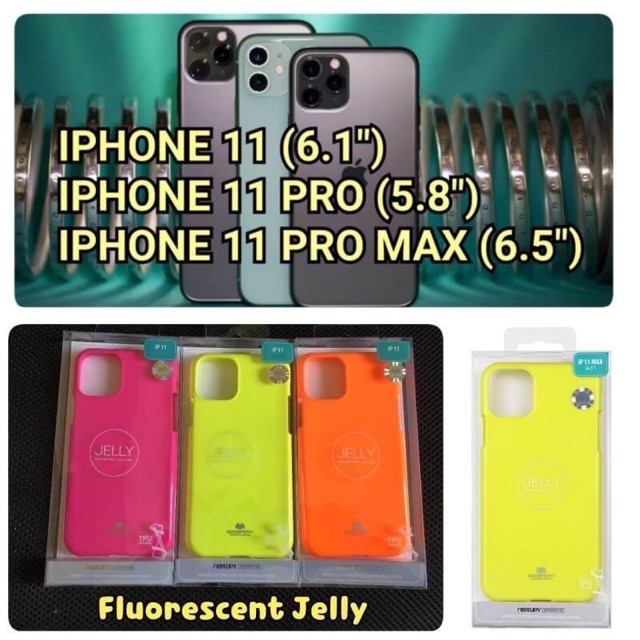 【แท้💯%】สีสว่าง For iPhone 11/iPhone 11 Pro/iPhone 11 Pro Max เคสFluorescent NEON  TPU Mercury Jelly Case