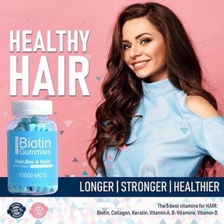 Biotin gummy hair vitamin gummy plus collagen type 1&amp;3 |10,000 mcg วิตามินไบโอติน บำรุง ผม เล็บ ผิว นำเข้าจากต่างประเทศ