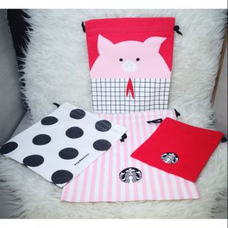 กระเป๋าผ้า Starbucks Taiwan 2019 Chinese lunar year of pig pouch bag set