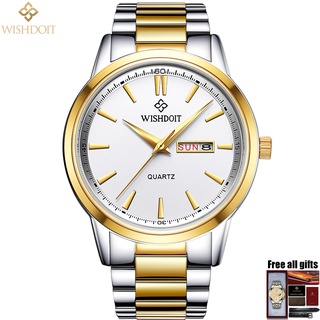 WISHDOIT Mens simple casual watch Stainless steel quartz watches Fashion business watch Waterproof swimming Calendar functions Couple watch