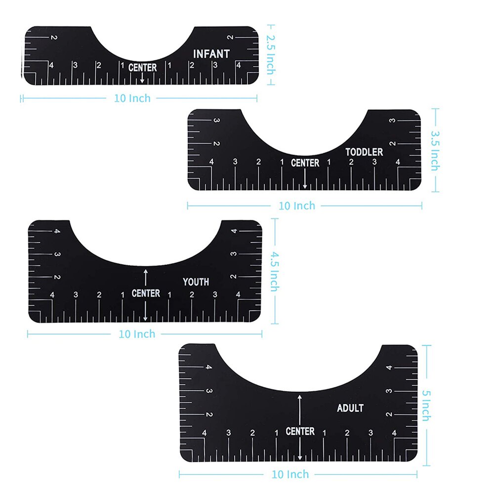 ไม้บรรทัดวัดจัดตําแหน่งเสื้อยืด 4 ชิ้น ต่อชุด