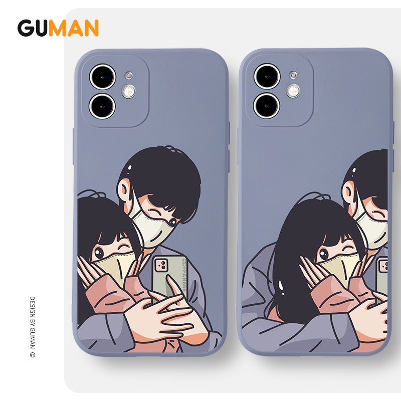 Guman เคสคู่ เคสไอโฟน คู่รัก ขอบเหลี่ยมกันกระแทกซิลิโคนนุ่มน่ารักตลก เคสโทรศัพท์ Compatible for iPhone 16 15 14 13 12 11 Pro Max SE 2020 X XR XS 8 7 6 6S Plus พลัส XYB562