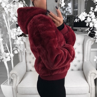 New Ladies High Waist Fashion Slim Faux Fur Fake Rabbit Fur Hooded Jacket