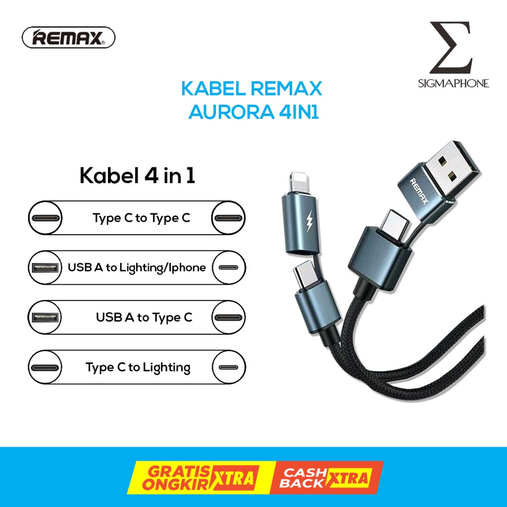 Remax Aurora 4 In 1 สายเคเบิ้ลข้อมูล Remax 4 In 1 สําหรับสมาร์ทโฟน Rc