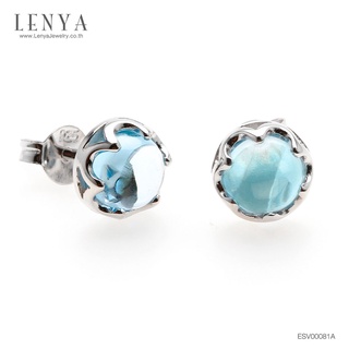 Lenya Jewelry ต่างหูเงินแท้ ประดับบลูโทแพซ (Blue Topaz) เม็ดเดี่ยว ไซส์ 6mm. ตัวเรือนเงินแท้ชุบโรเดียม