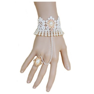 TANITTgems Vintage White Pearls French Lace Bridal Ring Bracelet