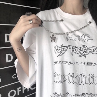 Summer Korean style dark chain pendant short-sleeved T-shirt mens and womens loose ins couple wear niche design top