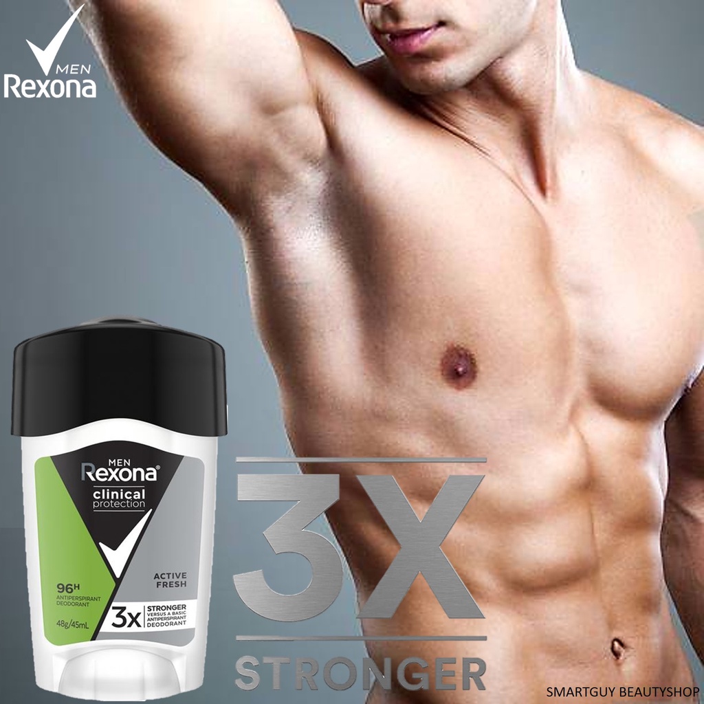 Rexona Men Active Fresh Clinical Protection Antiperspirant 45ml ผลิตภัณฑ์ครีมสติ๊กระงับกลิ่นใต้วงแขน