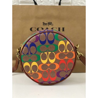 Coach  Circle Crossbody In Rainbow Signature Canvas