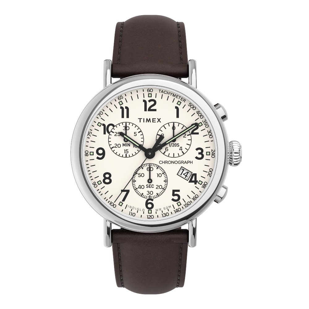 Timex TW2V27600 Essential Collection นาฬิกาข้อมือผู้ชาย สายหนังสีน้ำตาลอ่อน หน้าปัด 41 มม.