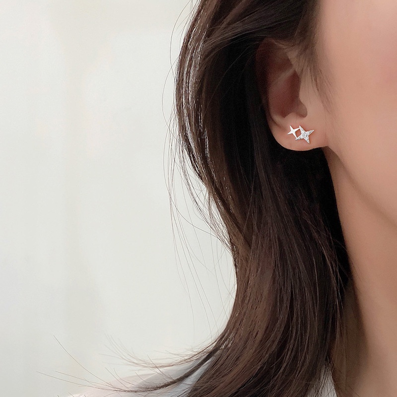 Roselife ต่างหูสตั๊ด เงิน S925 จี้รูปดาวคู่ ประดับคริสตัล แวววาว สไตล์เกาหลี เครื่องประดับ สําหรับผู้หญิง 1 คู่
