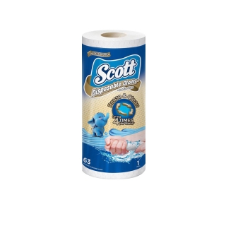 Scott สก๊อตต์® กระดาษอเนกประสงค์เสมือนผ้าแบบซักใช้ซ้ำได้ 63 แผ่น (1 ม้วน)