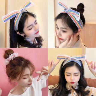 ✨【พร้อมส่ง】✨ที่คาดผมตาข่ายสาวรุ้งเกาหลีที่คาดผมถักเปียผูกผมตุ๊กตาที่คาดผมหูแมว