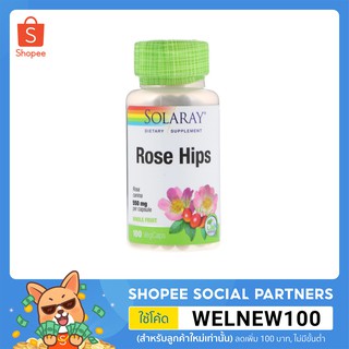 Solaray - อาหารเสริม วิตามินโรสฮิป แหล่งวิตามินซีจากธรรมชาติ Rose Hips, 550 mg, 100 VegCaps