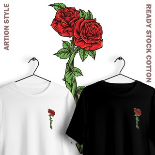 สต็อก Unisex Rose Beauty and the Beast แขนสั้นหลวมเสื้อยืดผู้ชายผู้หญิง Baju Murah Top