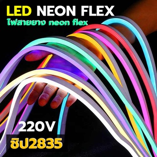 ไฟเส้นนีออนเฟล็กซ์ ไฟLED Neon Flexible Light 220V ไฟ220V ดัดงอได้ สามารถเสียบกับไฟบ้านได้เลย 220V กันน้ำทนทาน