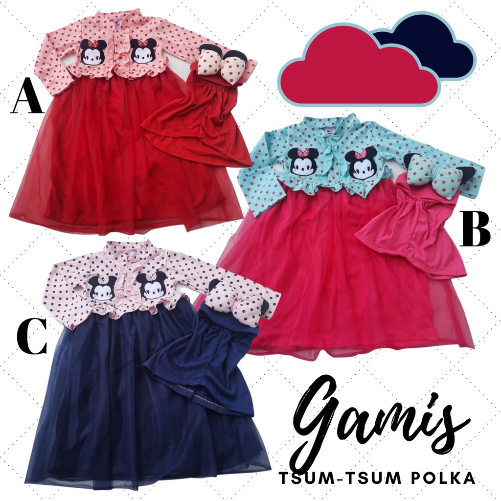 WHOLESALE COTENTS 3PCS M780 Tsum Polka Dress for Girls, ชุดฮิญาบเด็กมุสลิมล่าสุด, Bestseller Pink Tu