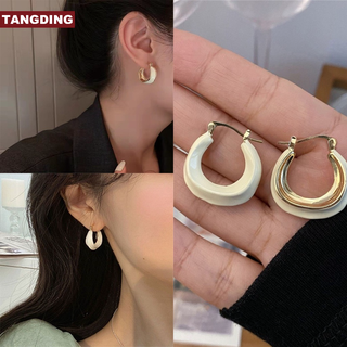 【COD Tangding】ต่างหูกระดุมโลหะ ทรงกลม ทรงเรขาคณิต สไตล์เรโทร เรียบง่าย แฟชั่นสําหรับผู้หญิง