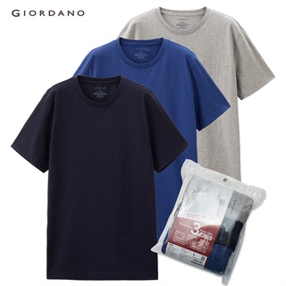 GIORDANO Online Exclusive เสื้อยืด คอกลม 1 แพ็ค มี 3 ชิ้น Mens Solid Crewneck Basic Tees 01245504