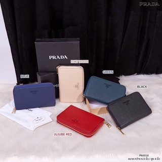 W&amp;H Bag Shop กระเป๋าสตางค์ผู้หญิง พราด้าใบกลาง ขนาด 6 นิ้ว งานซิปรอบอะไหล่ปั้ม