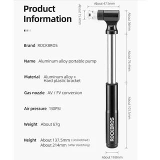 【TH Delivery】ROCKBROS เครื่องปั๊มลมจักรยาน อะลูมิเนียมอัลลอย ขนาดเล็ก 130PSI กันการสึกหรอ แบบพกพา น้ําหนักเบา สําหรับ AV FV