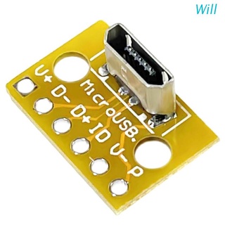 Will อะแดปเตอร์เชื่อมต่อ PCB ตัวเมีย แนวตั้ง Micro USB อุปกรณ์เสริมคอมพิวเตอร์