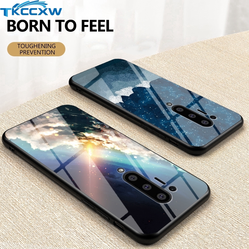 For Oneplus 8 Pro 1+7 7T Pro For Oneplus 6 6T เคสซิลิโคนกระจกนิรภัยลาย starry sky