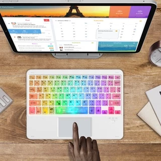GOOJODOQ 【ไทยแลนด์สปอต】แป้นพิมพ์บลูทูธ RGB ใสคริสตัลพร้อมแป้นพิมพ์สากลไร้สายทัชแพด แป้นพิมพ์ภาษาไทย For Phone Pad Xiaomi