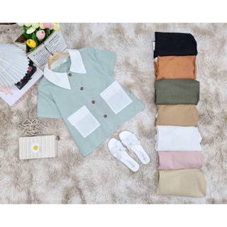 เสื้อเชิ้ตครอปทูโทน สไตล์มินิมอล