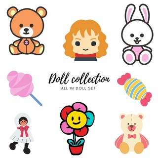 น่ารัก สดใส กับเซตตุ๊กตา Doll collection แผ่นรีดติดเสื้อผ้าสติกเกอร์ ตัวรีดติดเสื้อ กระเป๋า