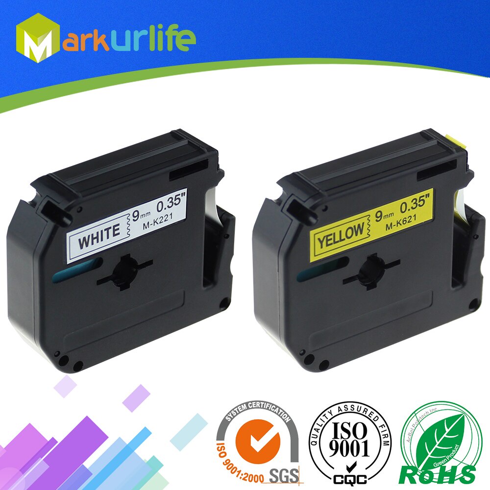 2 PCS/Lot MK221 M-K621Black on White/Yellow  Label for Brother P touch printer PT100 PT65 PT85 9mm (