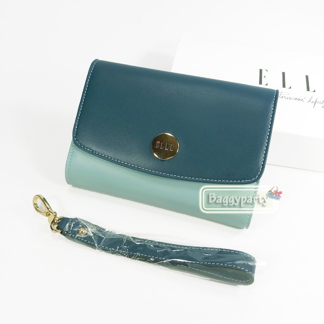ELLE แท้!!! กระเป๋าสตางค์ใบกลาง ELLE หนังลายเงา (ELLEpm076)