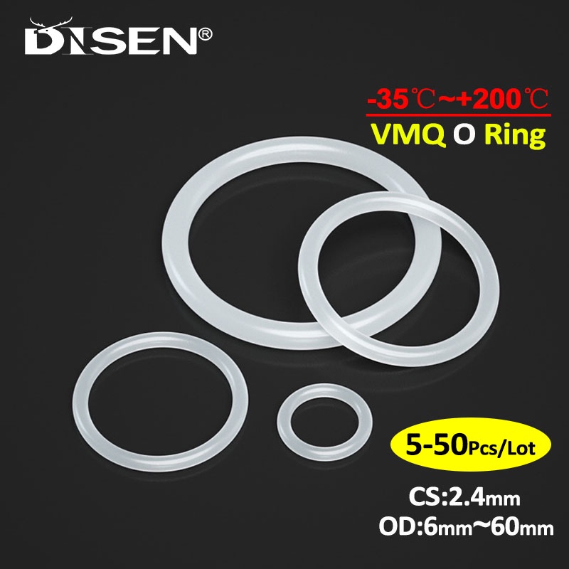 5-50pcs ความหนา 2.4 มม.สีขาวยางซิลิโคนซีล O-Ring เส้นผ่านศูนย์กลางภายนอก OD 6-60 มม.ปะเก็น VMQ