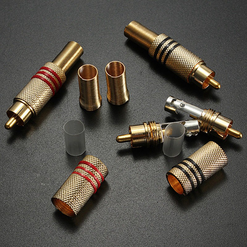 Gold Plated RCA Connector Plug Audio Male Connector With Spring Cable Protector