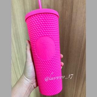 New 2021 China Starbucks Barbie Pink Matte Studded Straw Cup 24oz /710ml.