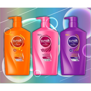 Sunsilk ซัลซิล Shampoo Damage Restore ( สีส้ม ) , Smooth and Manageable ( สีชมพู ) , Perfect Straight ( สีม่วง ) 900 ml.