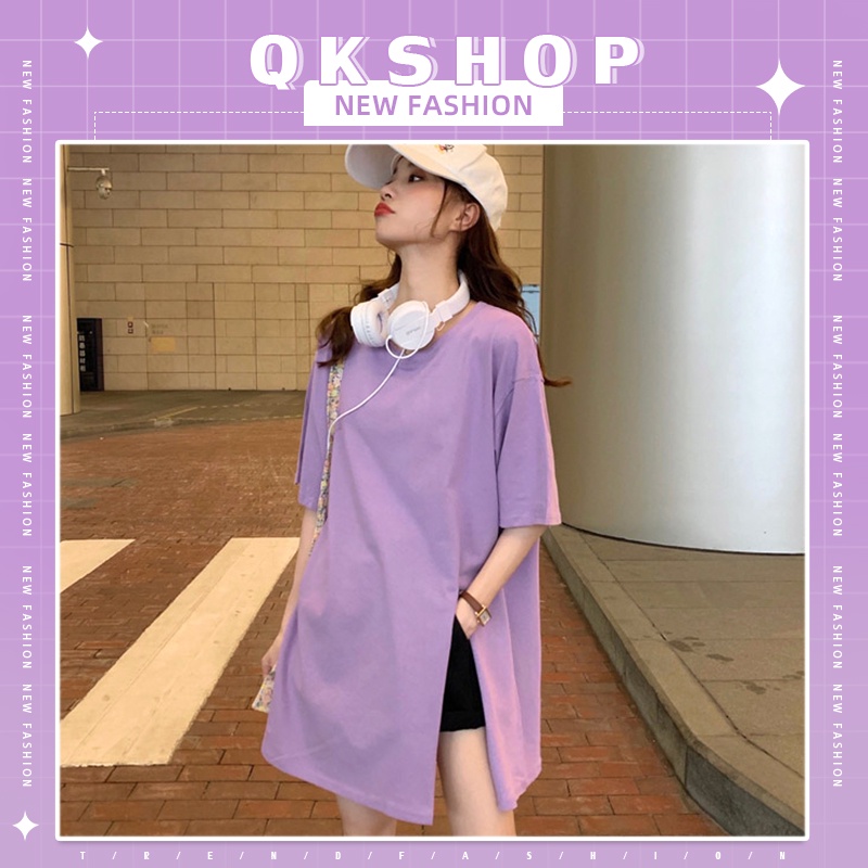 QKshop เสื้อยืดคอกลมสีพื้น ทรงยาวสวยๆแถมปาดด้านข้างให้ด้วยสีสันไม่เบา เพราะว่ามันแบกความน่ารักของคนใส่ไงล่าาา