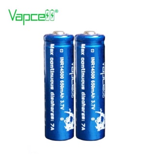 ถ่านชาร์จ Vapcell INR14500(ขนาดAA)650mAh 3.7V สีนำ้เงิน 2ก้อนพร้อมกล่องใส่ถ่าน (รุ่นหัวนูน)