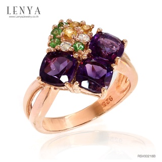 Lenya Jewelry แหวนเงินแท้ ประดับพลอยอเมทิสต์ ซิทริน ซาโวไรท์